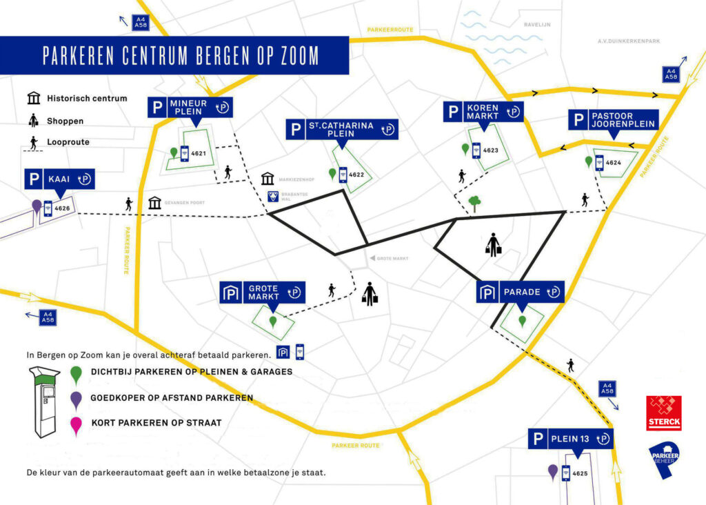 Parkeerplaatsen en routes in Bergen op Zoom