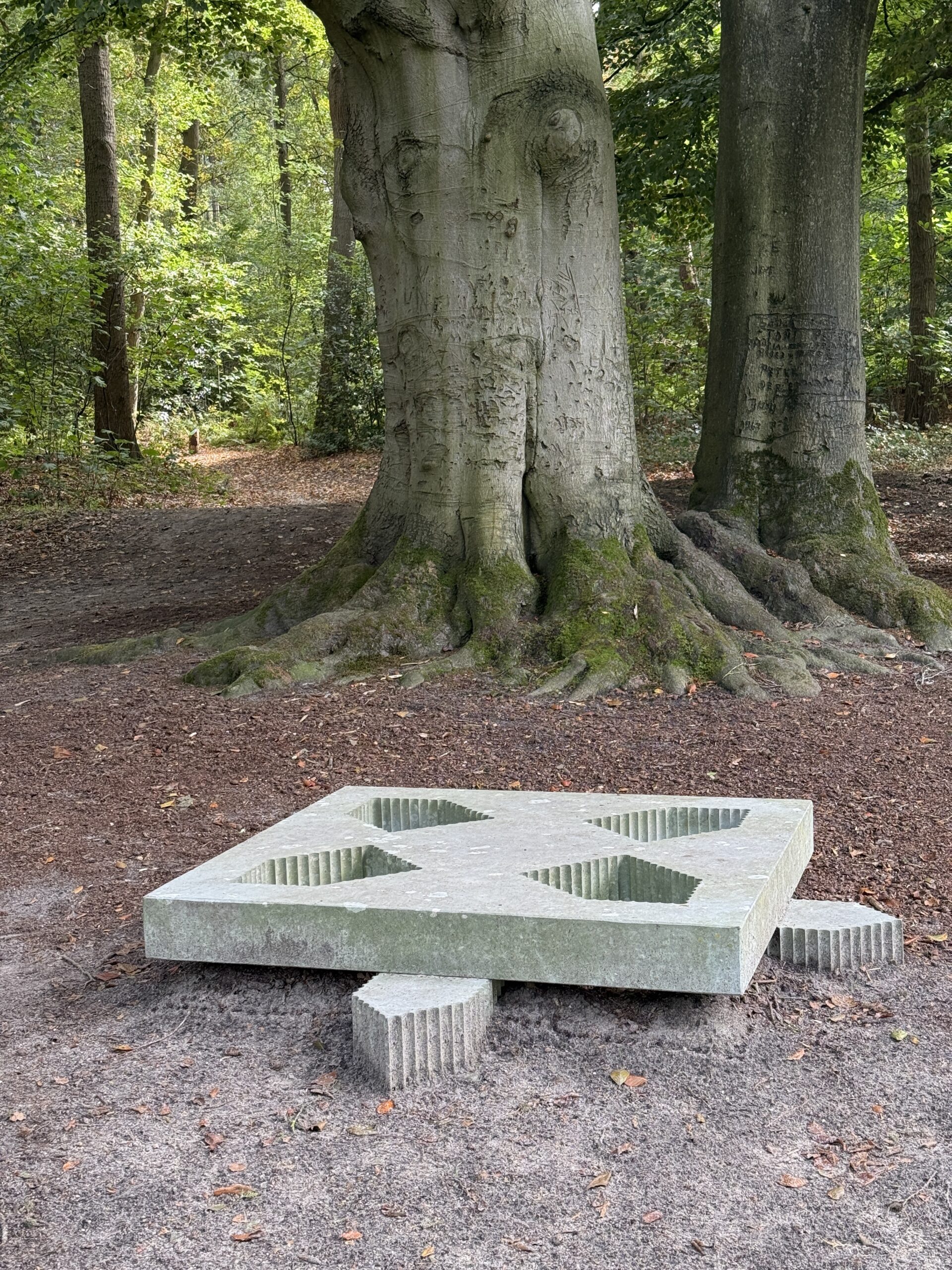 Houten sculptuur bij grote bomen - Bergen op Zoom