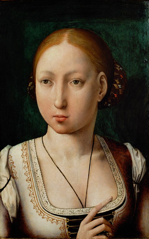 Vrouwelijk renaissanceschilderij met groene achtergrond - Bergen op Zoom