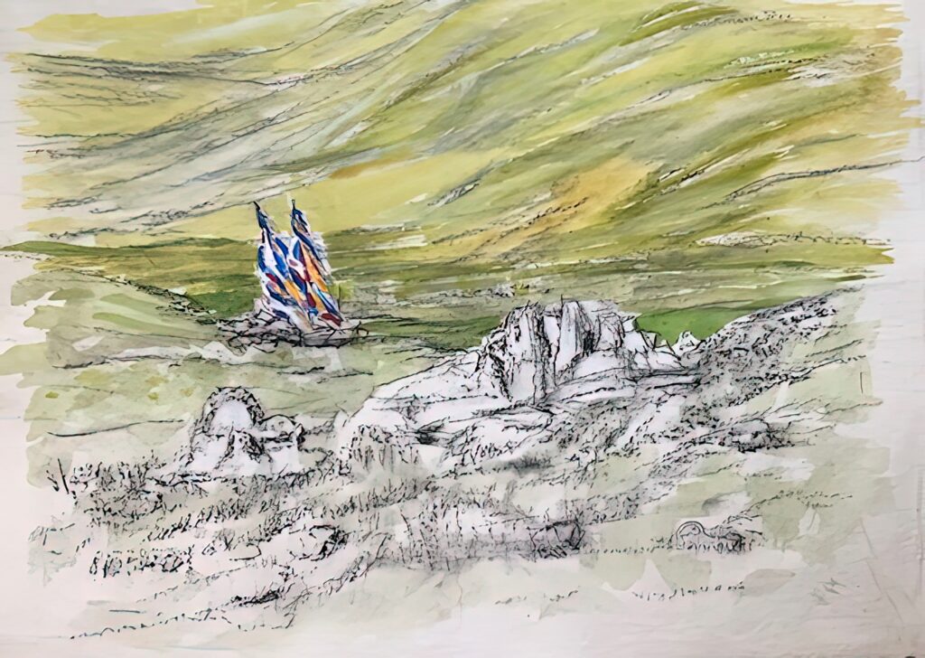 Schilderij van landschap met kleurrijke zeilen - Bergen op Zoom