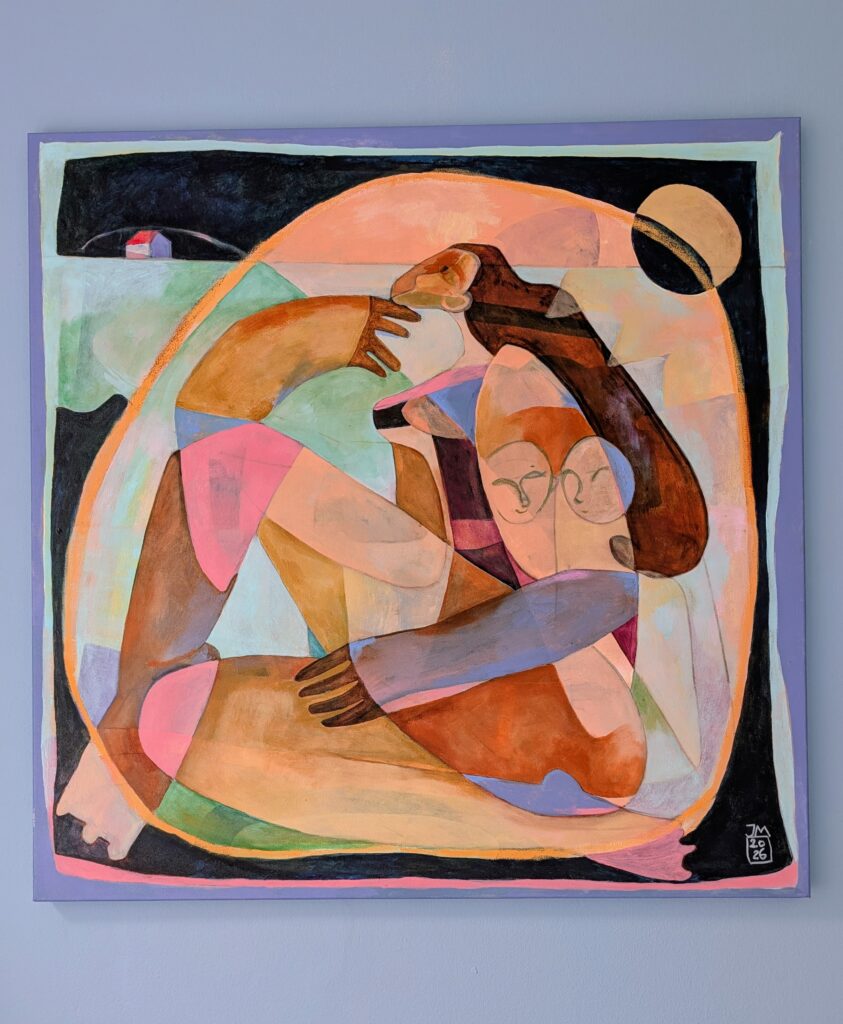 Abstracte schilderij van verweven figuren - Bergen op Zoom