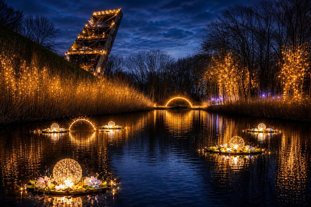 Lichtjes en water in avondlandschap - Bergen op Zoom