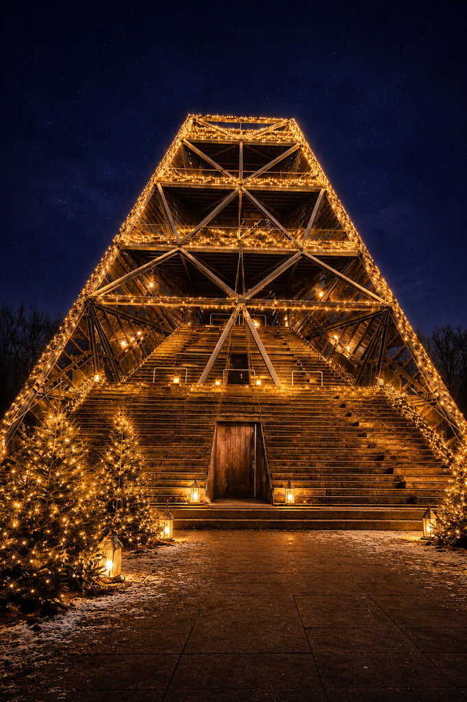 Verlichte piramide constructie bij nacht - Bergen op Zoom