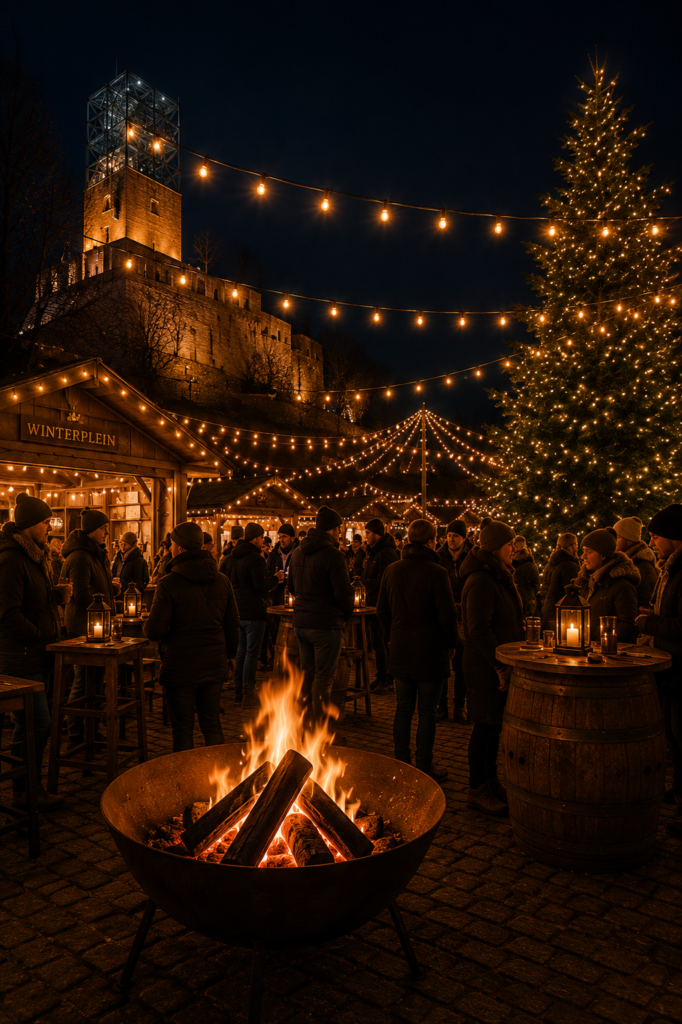 Wintermarkt in sfeervol verlicht plein - Bergen op Zoom